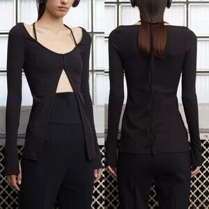 Danz New York FIR Hook & Eye Long Sleeve Top with Front Tie Slit Long Sleeves 38